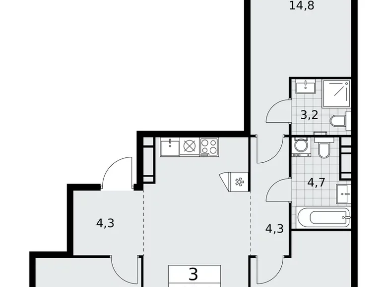 Квартира 3 комнаты 80 м² Москва, Россия