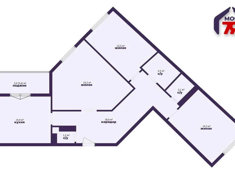 3 room apartment 89 m² Minsk, Belarus