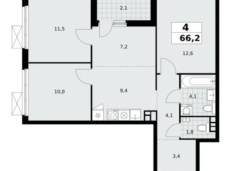 Квартира 4 комнаты 66 м² Москва, Россия