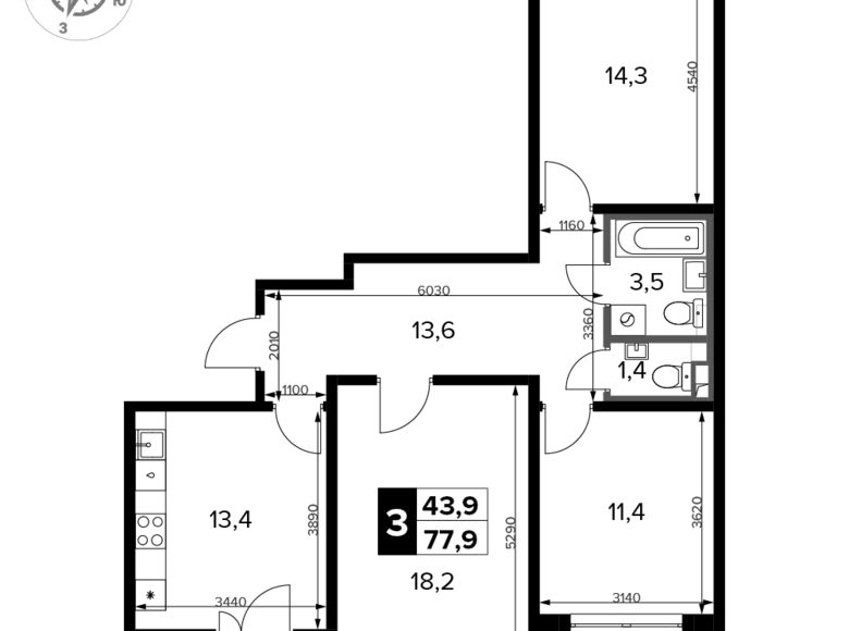 Mieszkanie 3 pokoi 78 m² Potapovo, Rosja