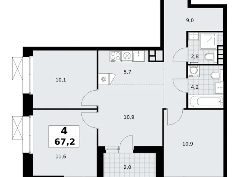 4 room apartment 67 m² poselenie Sosenskoe, Russia