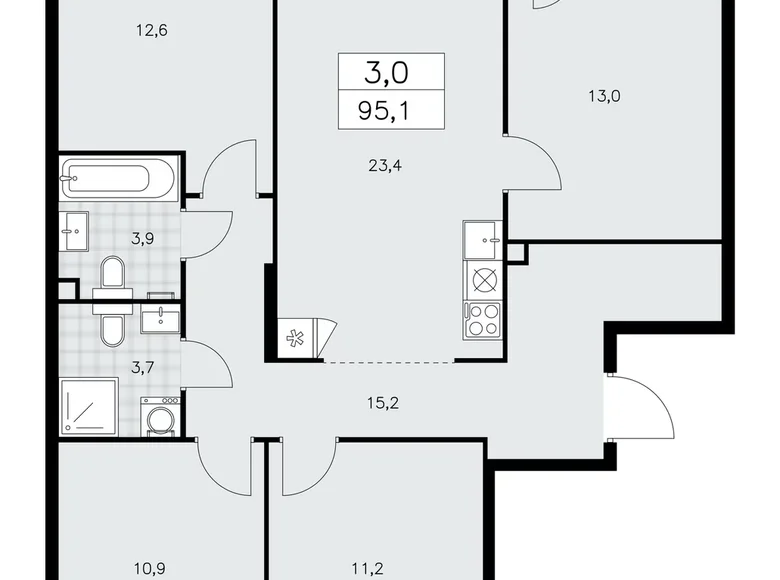 Apartamento 3 habitaciones 95 m² poselenie Sosenskoe, Rusia