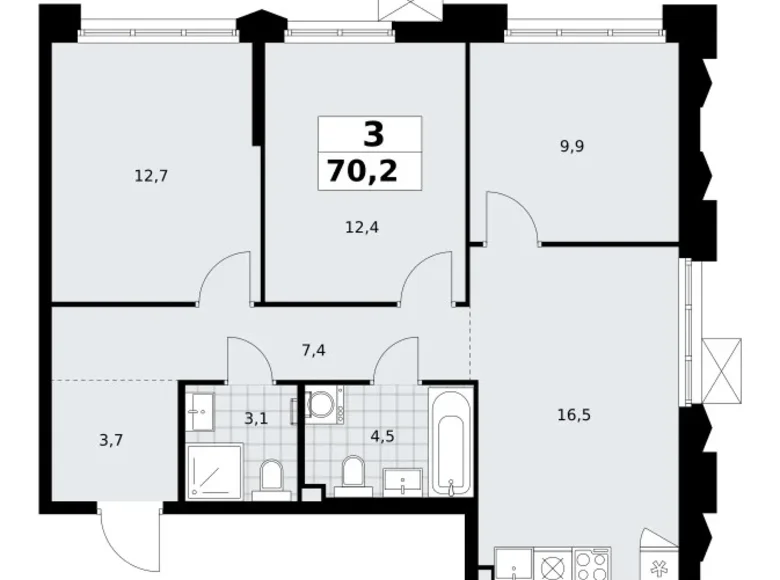 Appartement 3 chambres 70 m² Troïtsk, Russie