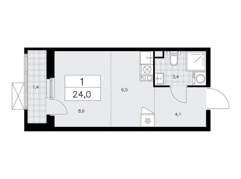 1 room apartment 24 m² Moscow, Russia