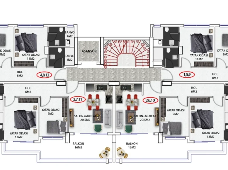 Квартира 2 комнаты 51 м² Авсаллар, Турция