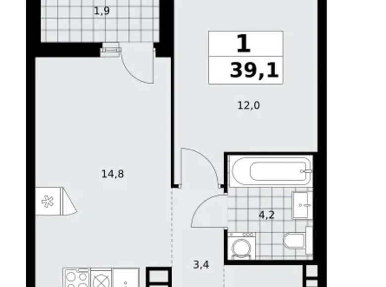 Apartamento 1 habitación 39 m² poselenie Sosenskoe, Rusia