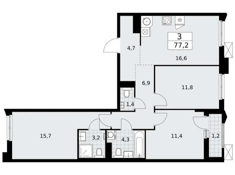 3 room apartment 77 m² Troitsk, Russia