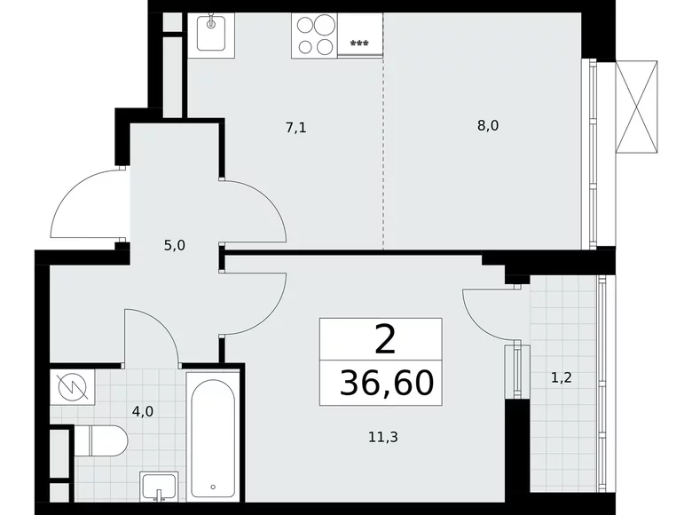 Appartement 2 chambres 37 m² Postnikovo, Fédération de Russie