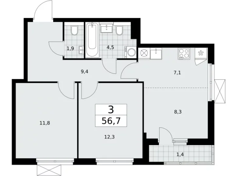 Appartement 3 chambres 57 m² poselenie Sosenskoe, Fédération de Russie