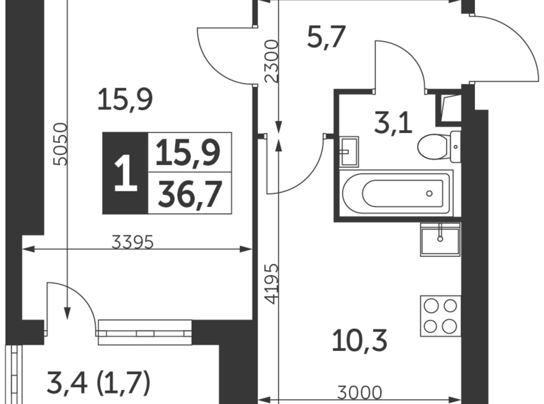 Appartement 1 chambre 37 m² Konkovo District, Fédération de Russie