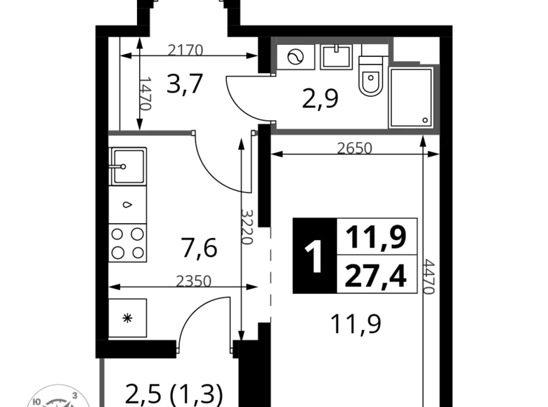 Apartamento 1 habitación 27 m² South-Western Administrative Okrug, Rusia