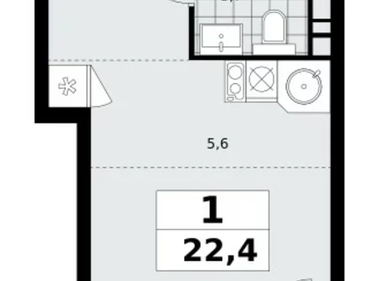 Квартира 1 комната 22 м² Москва, Россия