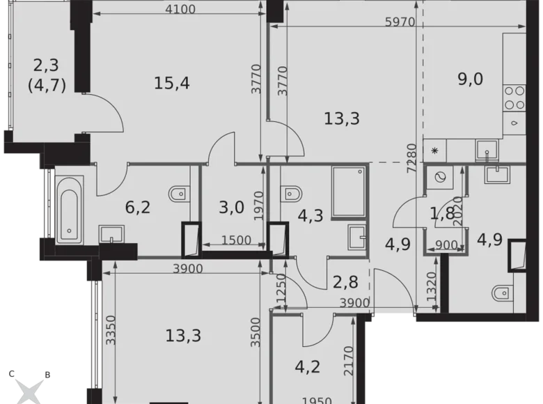 Apartamento 3 habitaciones 85 m² North-Western Administrative Okrug, Rusia