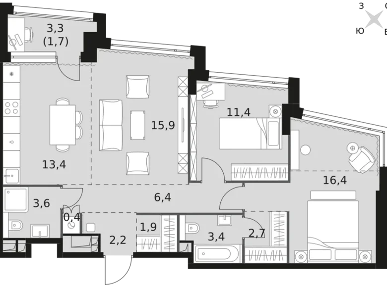 Квартира 3 комнаты 79 м² Москва, Россия