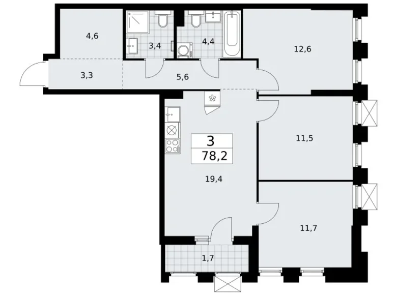 Apartamento 3 habitaciones 78 m² Troitsk, Rusia