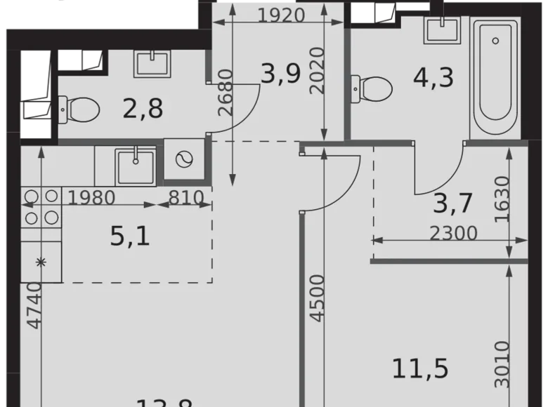 Wohnung 2 zimmer 45 m² Nordwestlicher Verwaltungsbezirk, Russland