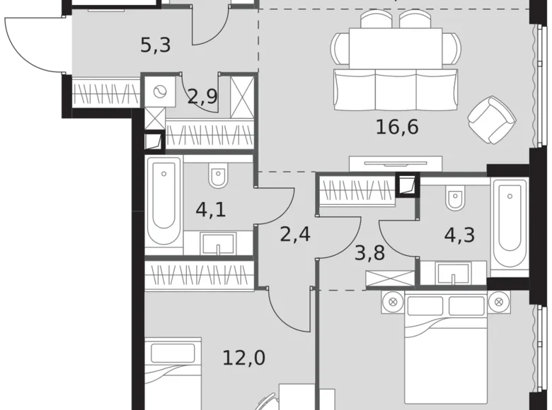 Appartement 3 chambres 74 m² North-Western Administrative Okrug, Fédération de Russie