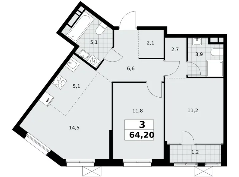 Квартира 3 комнаты 64 м² Северный административный округ, Россия