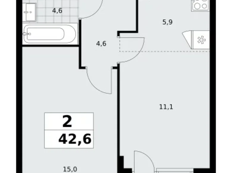 Wohnung 2 Zimmer 43 m² poselenie Sosenskoe, Russland