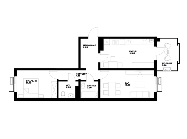 Квартира 2 комнаты 61 м² Ташкент, Узбекистан