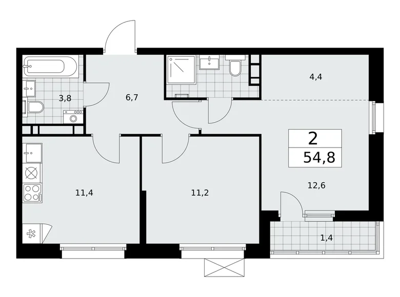 Квартира 2 комнаты 55 м² Москва, Россия