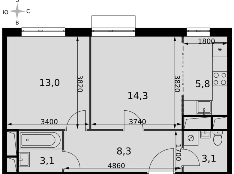 Apartamento 2 habitaciones 48 m² Razvilka, Rusia