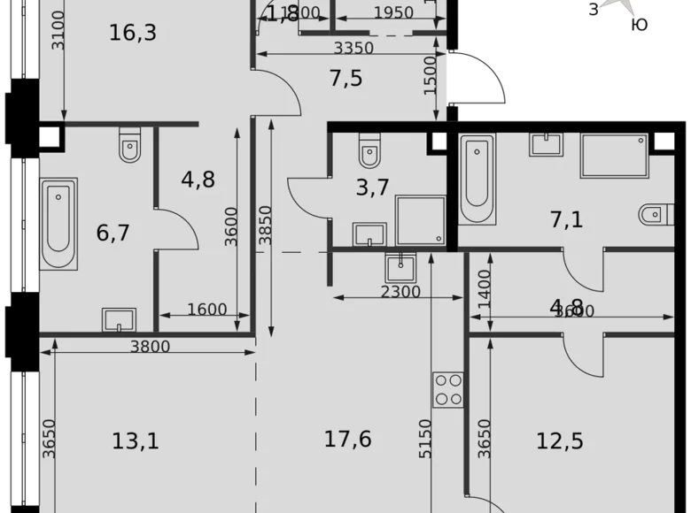 Apartamento 3 habitaciones 94 m² North-Western Administrative Okrug, Rusia