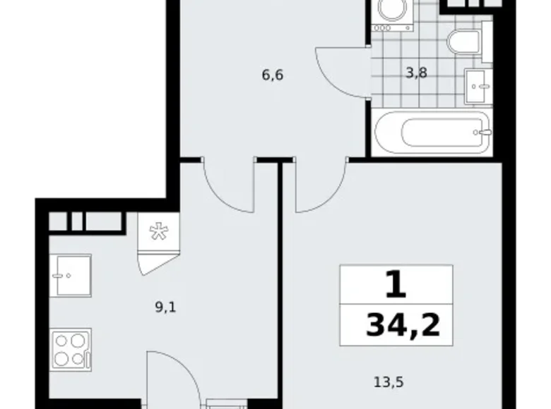 Apartamento 1 habitación 34 m² poselenie Sosenskoe, Rusia