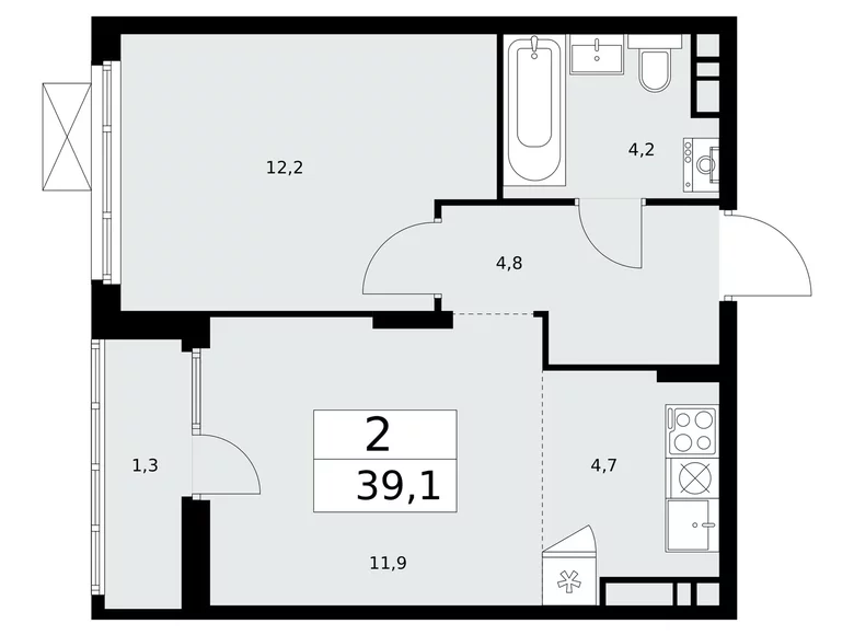 Apartamento 2 habitaciones 39 m² poselenie Desenovskoe, Rusia