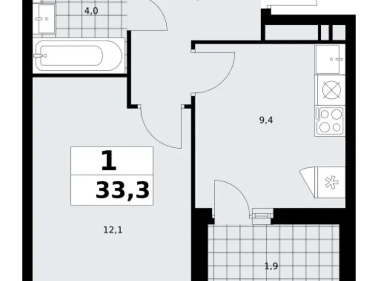 Apartamento 1 habitación 33 m² poselenie Sosenskoe, Rusia