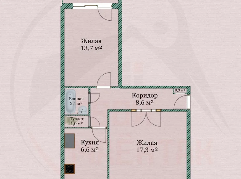 2 room apartment 50 m² Dzyarzhynsk, Belarus