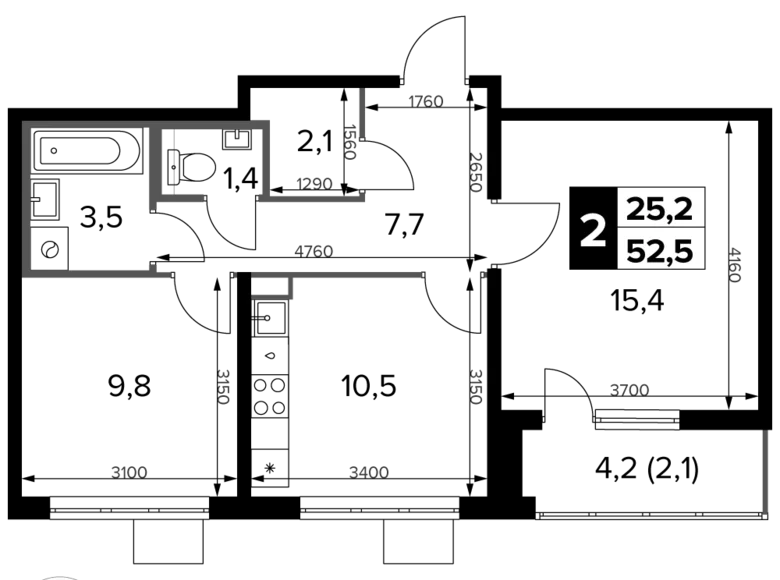 Apartamento 2 habitaciones 53 m² Potapovo, Rusia