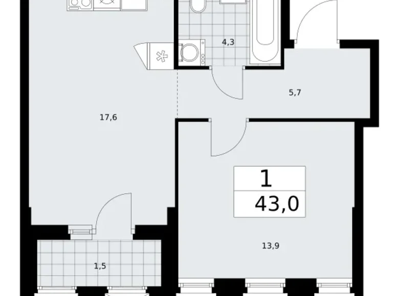 Mieszkanie 1 pokój 43 m² Troick, Rosja