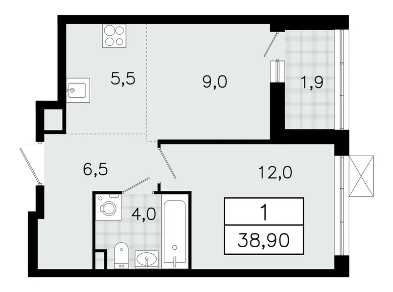 Квартира 2 комнаты 39 м² Всеволожск, Россия