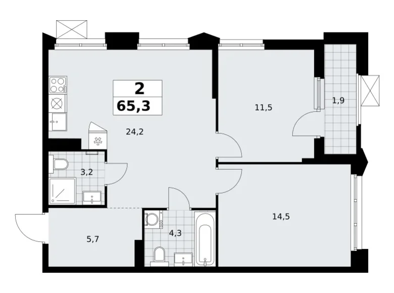 Wohnung 2 zimmer 65 m² Troizk, Russland