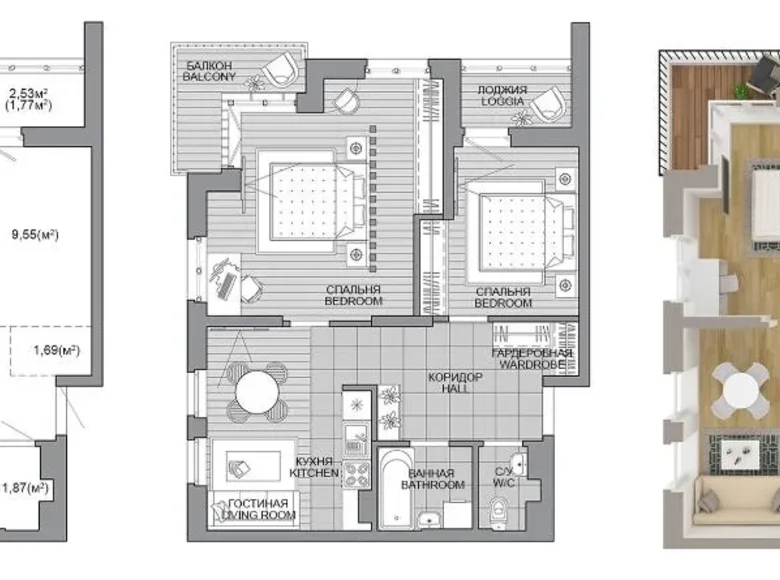 3 room apartment 62 m² Minsk, Belarus