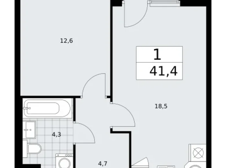 Mieszkanie 1 pokój 41 m² Troick, Rosja