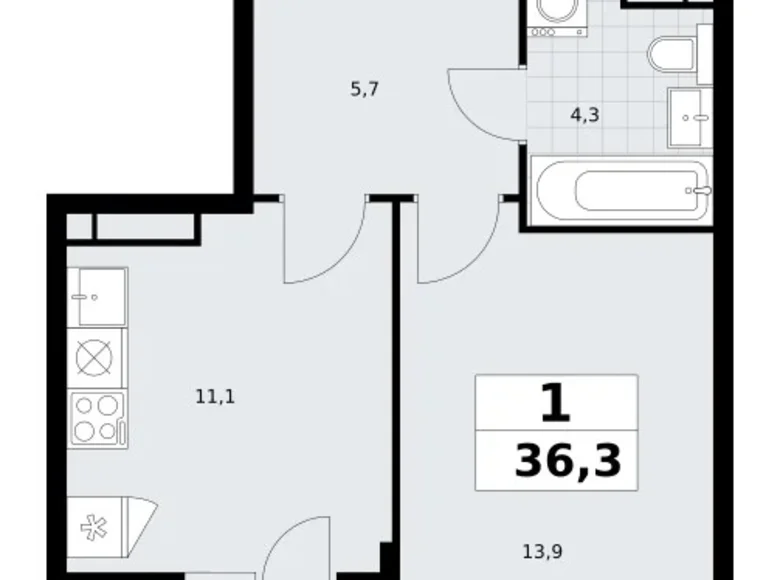 Mieszkanie 1 pokój 36 m² Postnikovo, Rosja