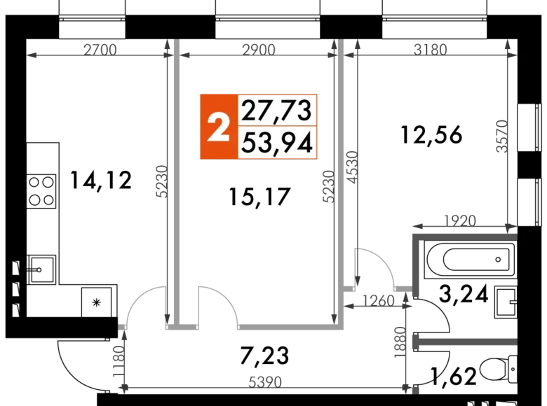 Mieszkanie 2 pokoi 54 m² Naro-Fominskiy gorodskoy okrug, Rosja