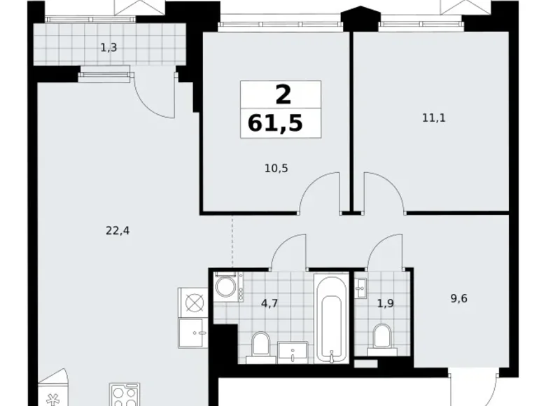 Appartement 2 chambres 62 m² Troïtsk, Russie