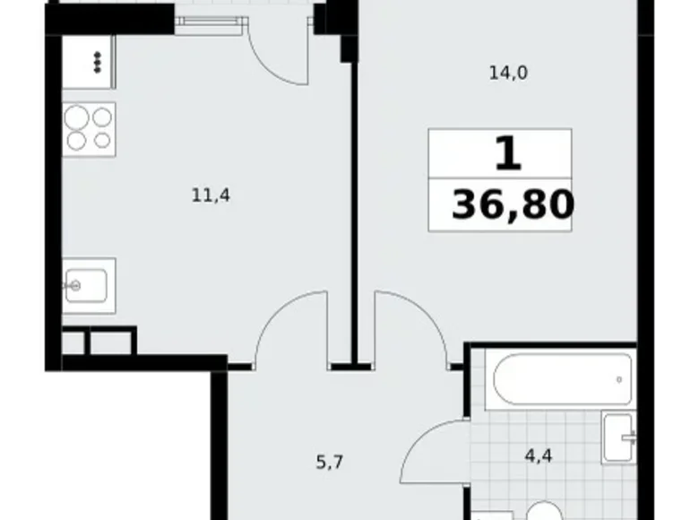 Apartamento 1 habitación 37 m² Postnikovo, Rusia