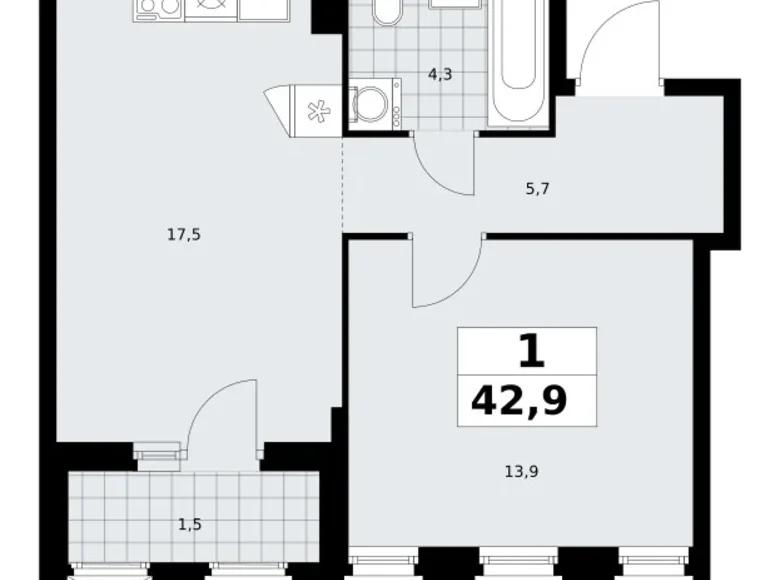 Appartement 1 chambre 43 m² Troïtsk, Russie