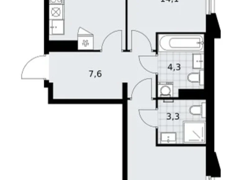 Mieszkanie 2 pokoi 59 m² Troick, Rosja