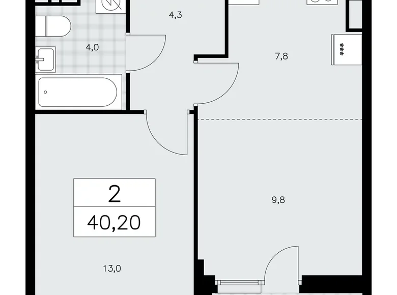 2 room apartment 40 m² poselenie Sosenskoe, Russia