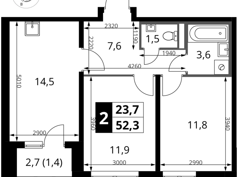 Wohnung 2 zimmer 52 m² Potapovo, Russland