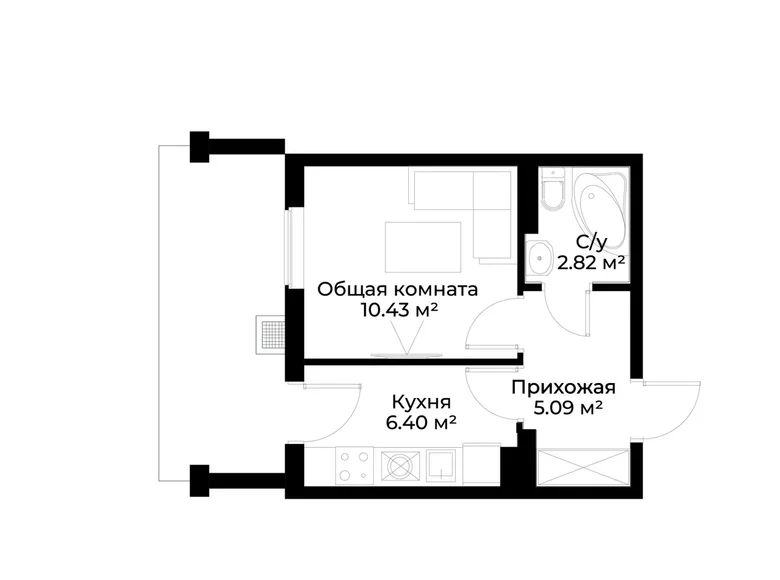 Kvartira 1 xona 25 m² Toshkentda