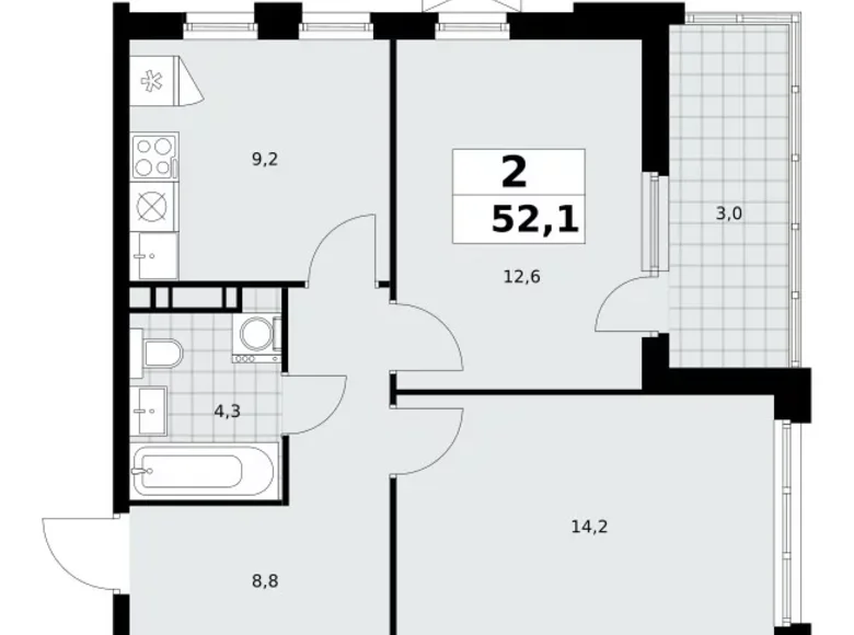 Квартира 2 комнаты 52 м² Москва, Россия