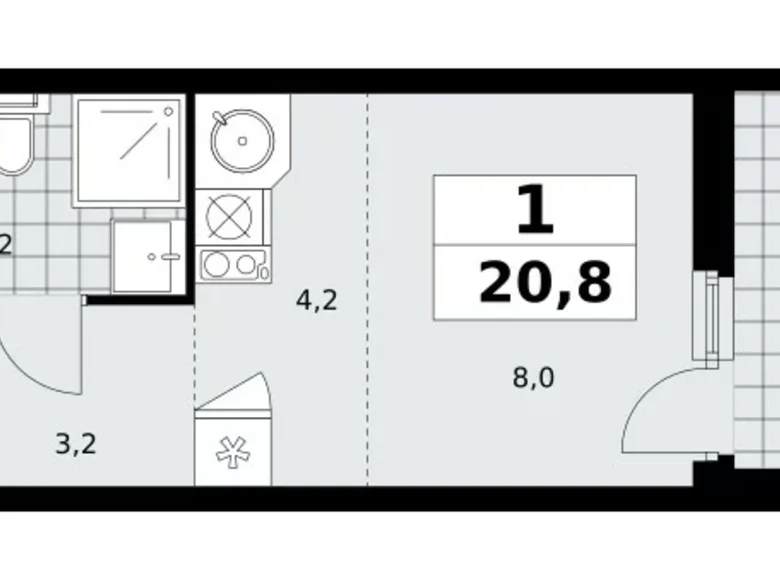 Квартира 1 комната 21 м² Москва, Россия