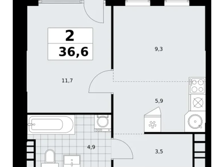 Квартира 2 комнаты 37 м² Юго-Западный административный округ, Россия