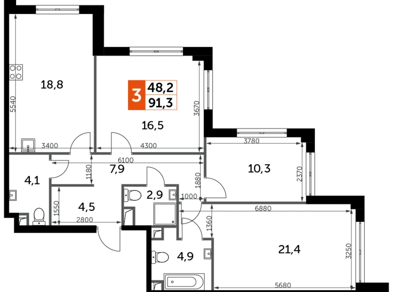 Apartamento 4 habitaciones 91 m² North-Western Administrative Okrug, Rusia